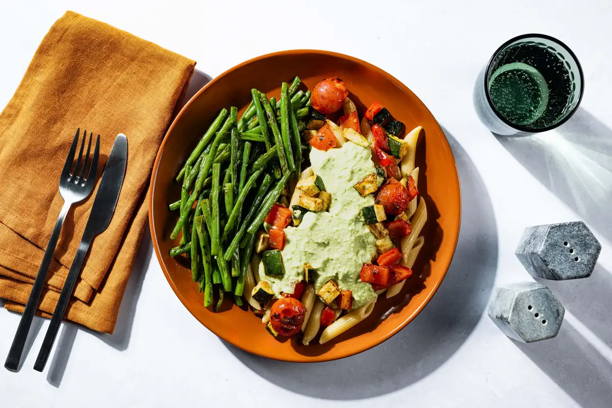 Cremet pasta med pesto