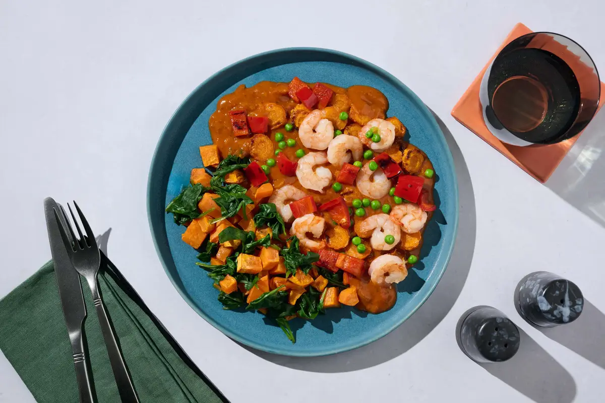Daddelglaserede rejer med korma